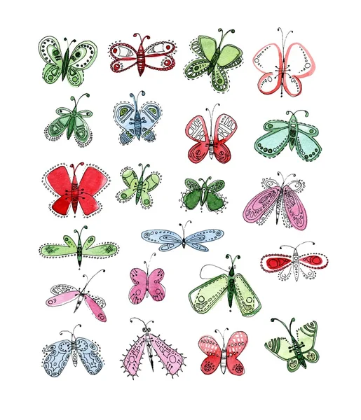 Conjunto de mariposas aquarela — Fotografia de Stock