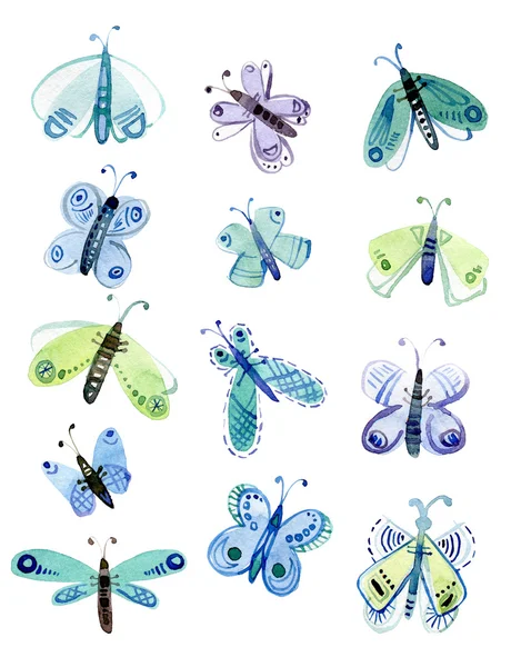 Conjunto de mariposas aquarela — Fotografia de Stock