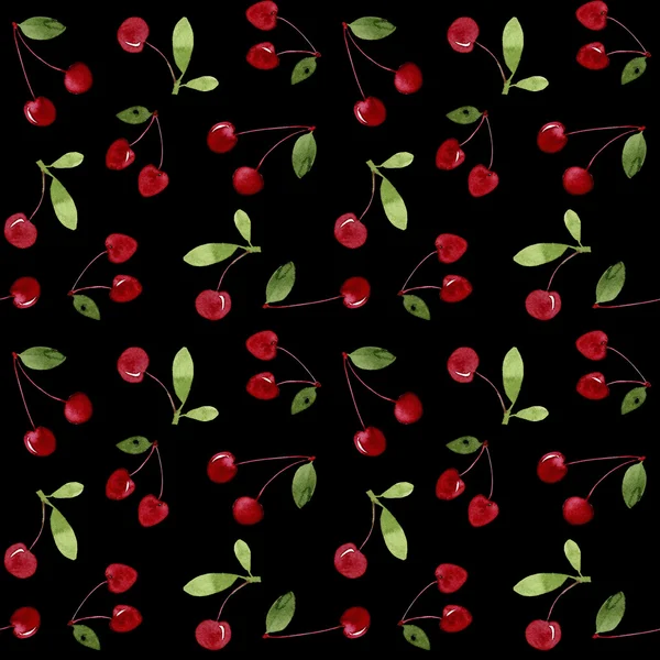 Akvarell varrat nélküli mintát, cseresznye — Stock Fotó