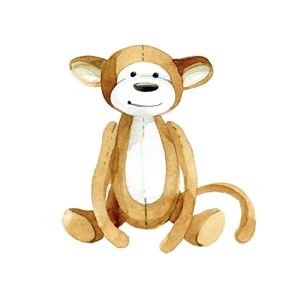 范妮的玩具猴子。水彩插图. — 图库照片