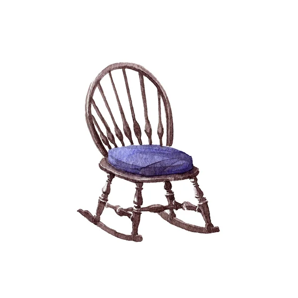Rustieke stoel met op witte achtergrond. Aquarel op papier. — Stockfoto