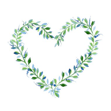 Kalp şeklinde suluboya çiçek çelenk.