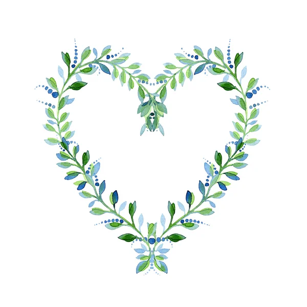 Watercolor floral wreath in the shape of heart. — Stock Photo, Image