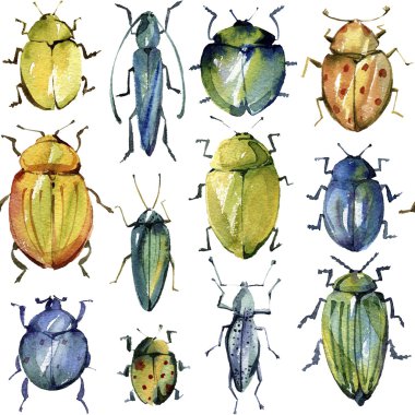 Parlak böcekleri suluboya seamless modeli