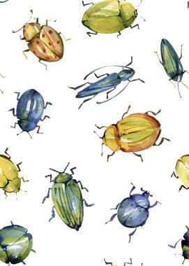 Parlak böcekler her yöne koşturup suluboya seamless modeli.