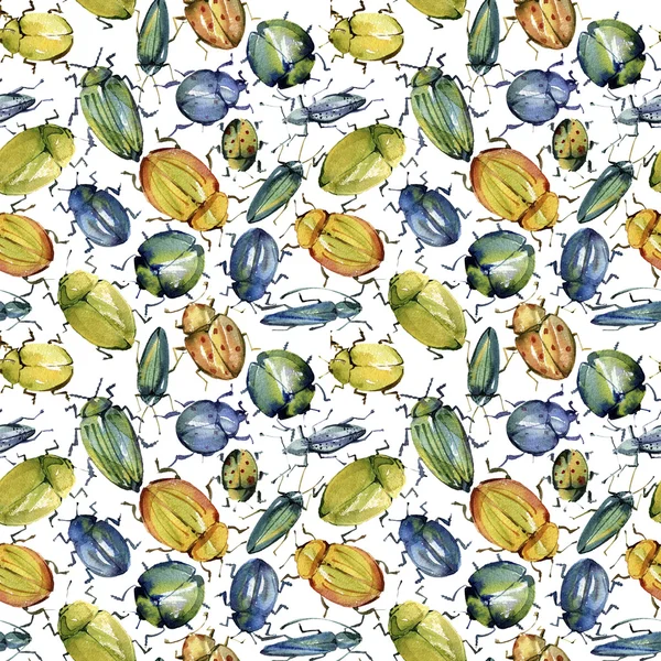 Watercolor seamless pattern of  bright beetles huddled — Stock Photo, Image