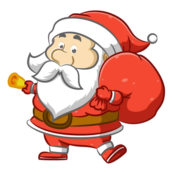 Иллюстрация Санта Клауса Большим Красным Мешком Подарков Маленьким Колокольчиком — стоковый вектор