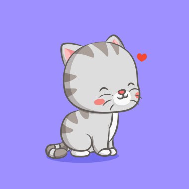 Üçgen desenli kedi resimden oluşan küçük bir kalbin yanında oturuyor.