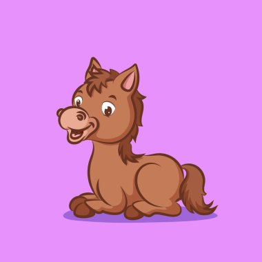 Kahverengi kürklü at, resmin gülümseyen yüzüyle yatıyor.