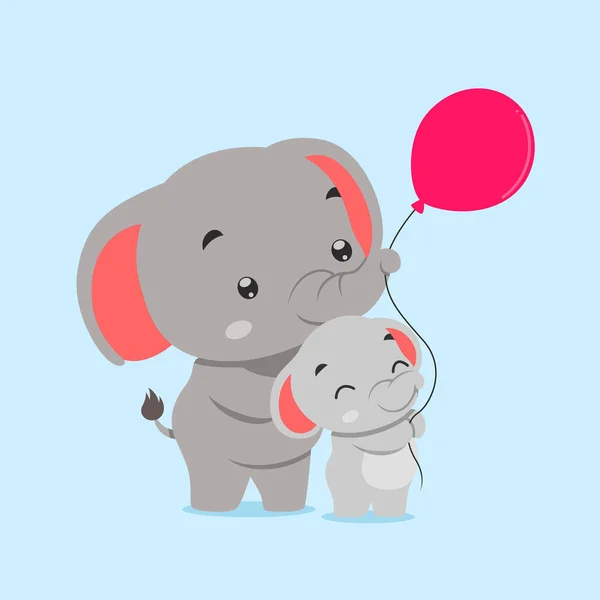 Слон Слоненок Играют Вместе Красным Шаром Иллюстрации — стоковый вектор