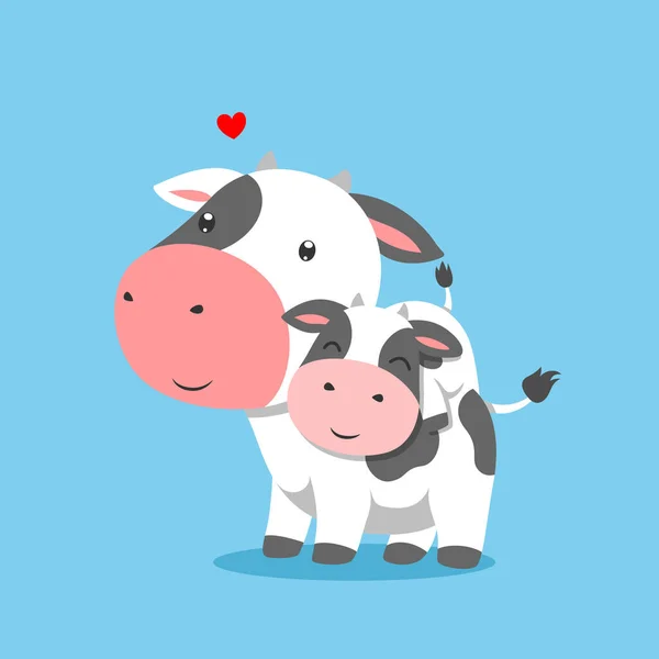 Cow Lifting His Baby Cow His Back Illustration — Stock Vector