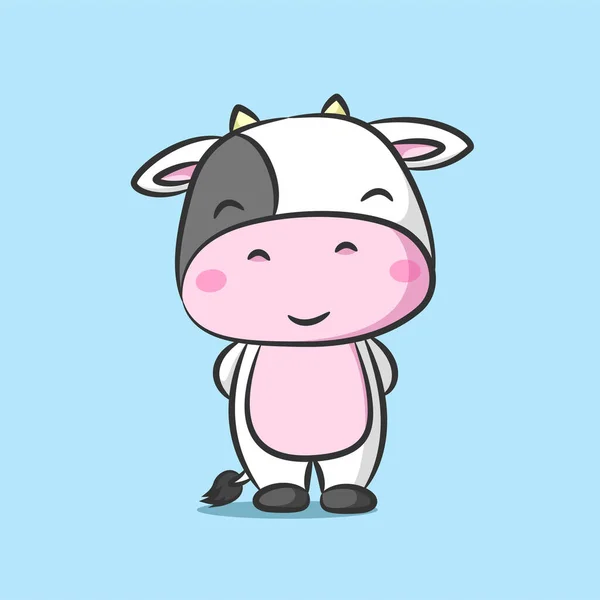 Vaca Bonita Com Cabeça Grande Está Sorrindo Ilustração — Vetor de Stock