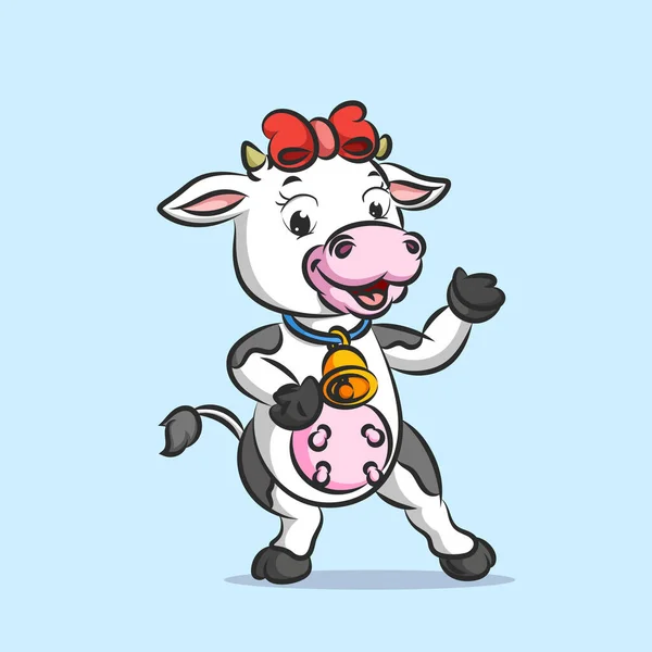 Vaca Divertida Con Cinta Roja Sosteniendo Campana Dorada Ilustración — Vector de stock