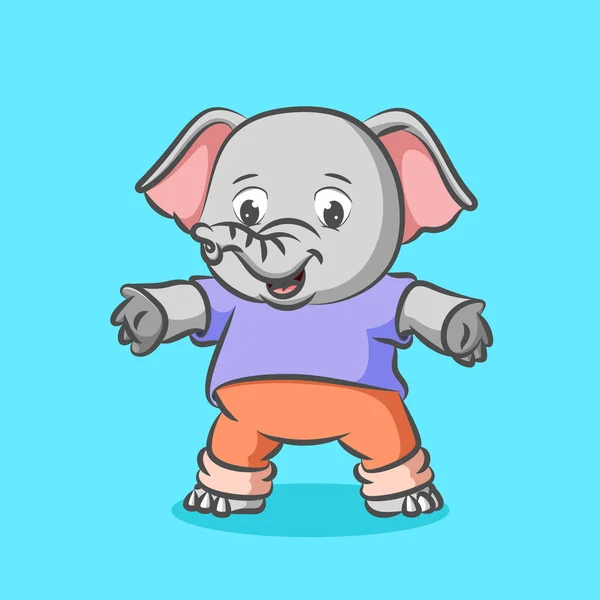 Elefante Gordo Está Haciendo Deporte Con Los Pantalones Naranjas Ilustración — Vector de stock