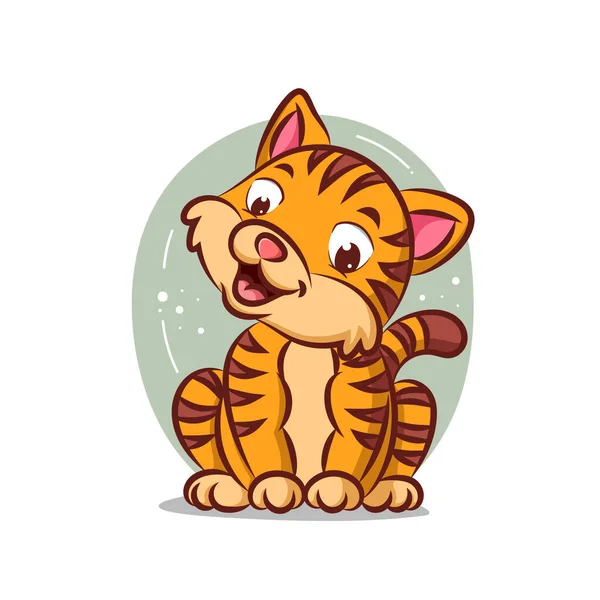 Kot Tygrysim Wzorem Siedzi Wielkim Uśmiechem Ilustracji — Wektor stockowy