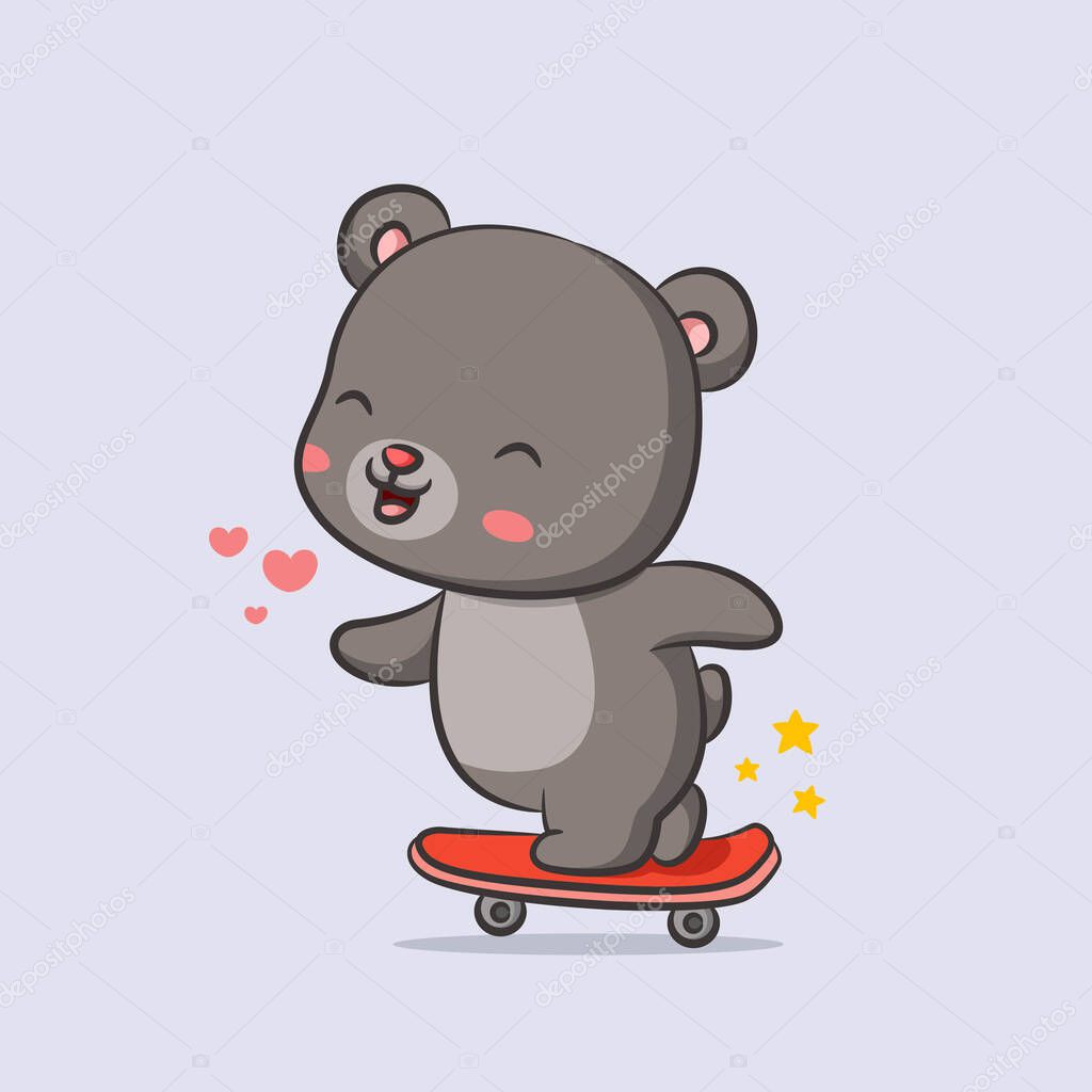 The bear is playing the skateboard with the sparkling round him of illustration
