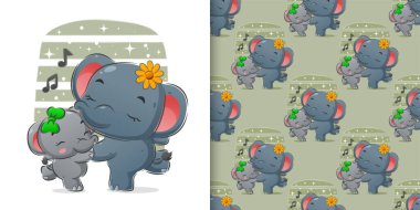 Jöle çiziminde müzikle dans eden iki filin el çizimi