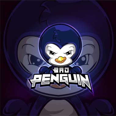Çizimin kötü penguen maskotu esport logosu tasarımı