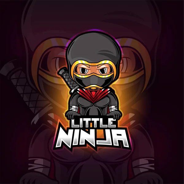 Pequeña Mascota Ninja Esport Logo Diseño Ilustración — Vector de stock