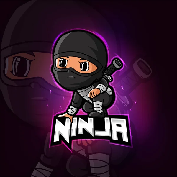 Ninja Maskot Esport Logotyp Design Illustration — Stock vektor