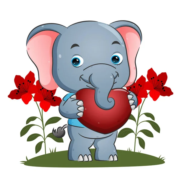 Сладкий Слон Держит Большое Сердце Счастливым Лицом Валентинки Иллюстрации — стоковый вектор