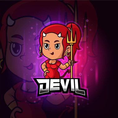 Şeytan maskotu esport logosu çizimi.