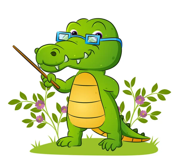 Vieux Maître Crocodile Enseigne Dans Cour Illustration — Image vectorielle