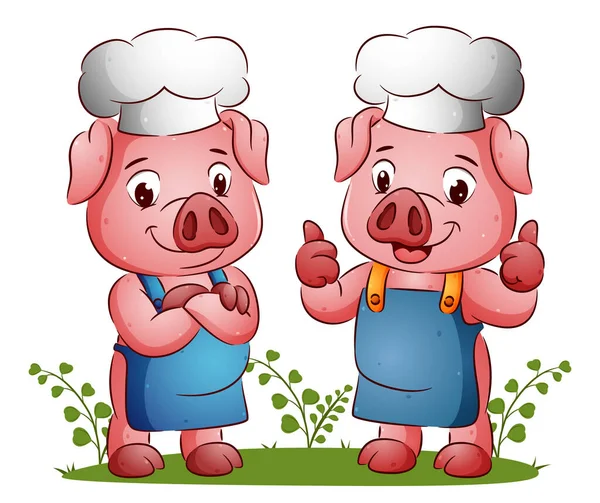 Couple Cochons Heureux Donne Bonne Délicieuse Expression Illustration — Image vectorielle