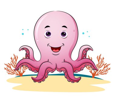 Mutlu ahtapot resimli suyun altında poz veriyor ve gülümsüyor.