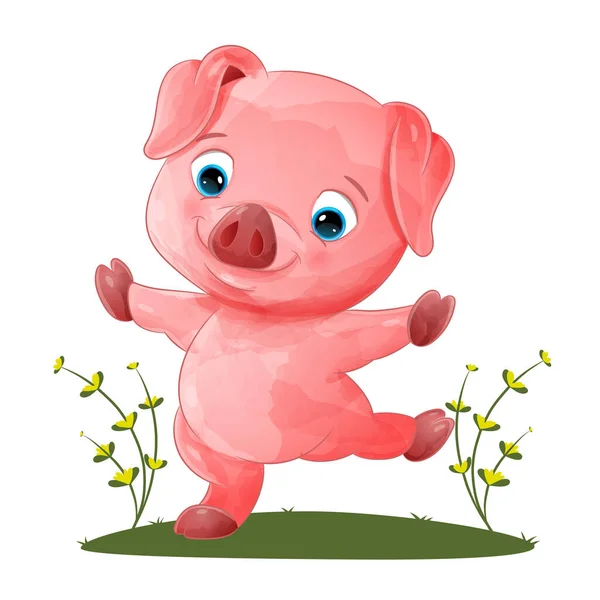 Cochon Mignon Danse Pose Dans Jardin Illustration — Image vectorielle