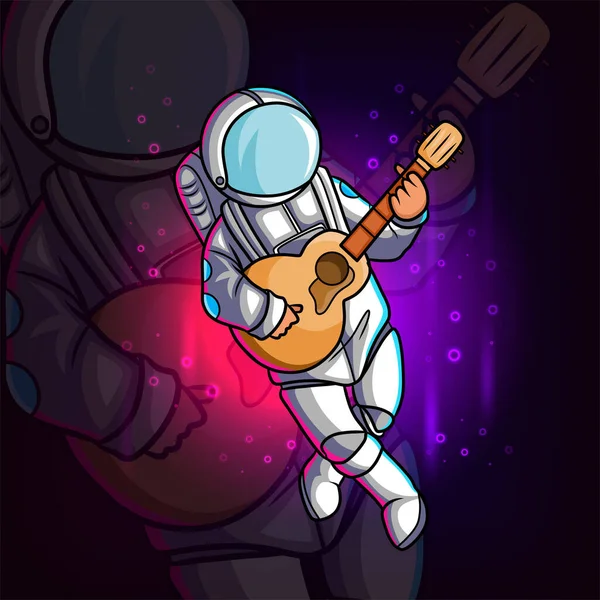 Astronauta Tocando Guitarra Ilustração —  Vetores de Stock