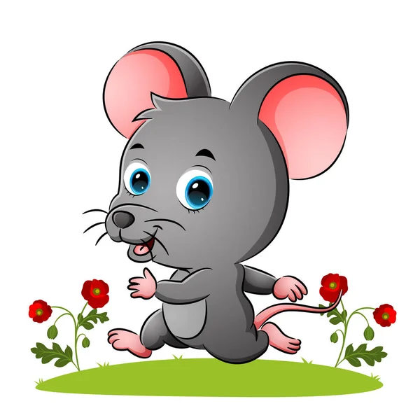 Die Glückliche Ratte Läuft Garten Der Illustration — Stockvektor