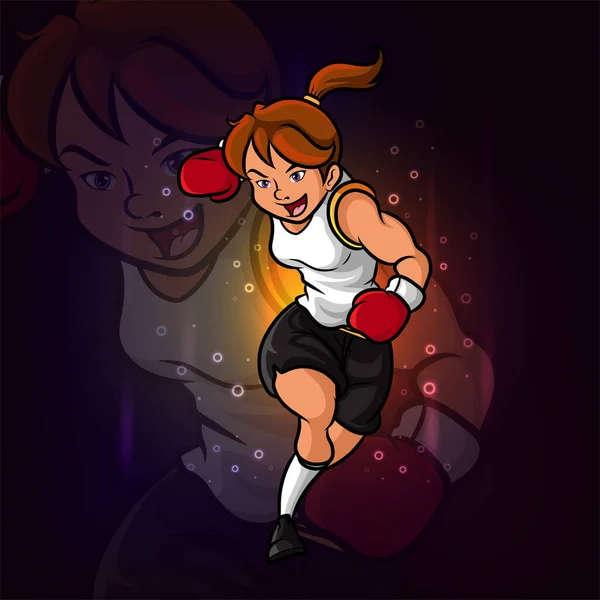 Bonito Boxe Menina Esport Logotipo Design Ilustração — Vetor de Stock