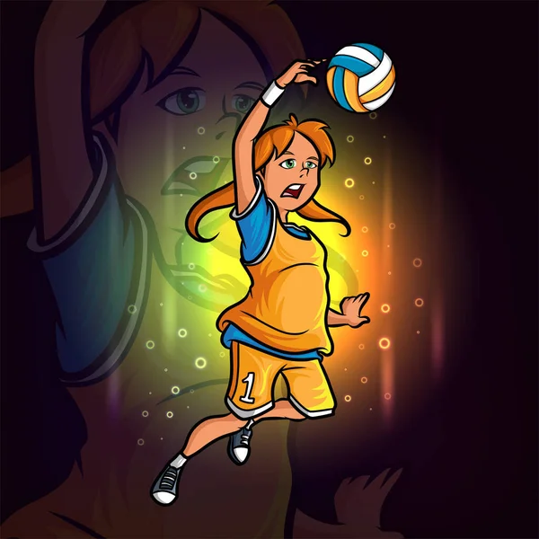 Chica Voleibol Jugador Esport Mascota Diseño Ilustración — Archivo Imágenes Vectoriales