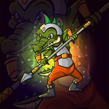 Savaşçı timsah esport maskot tasarımı.