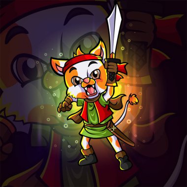 Savaşçı kedi yavrusu esport logosu çizimi