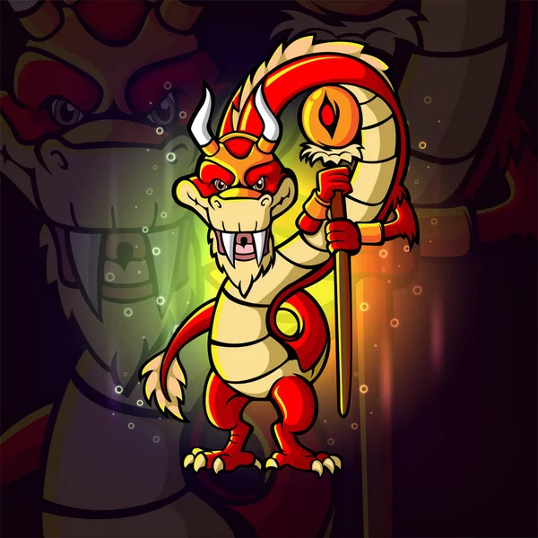 Mago Dragón Esport Mascota Diseño Ilustración — Archivo Imágenes Vectoriales