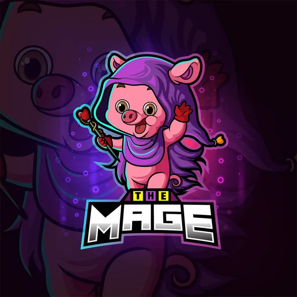 Magie Mage Porc Esport Logo Conception Illustration — Image vectorielle