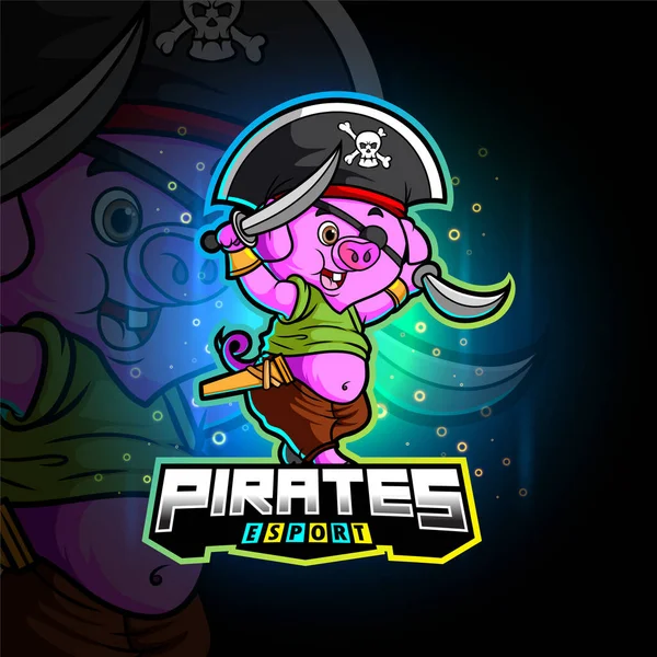 Pirates Pig Esport Mascot Design Illustration — Stock Vector