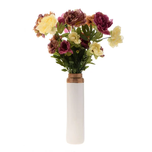 Bouquet Fleurs Dans Vase Isolé Sur Blanc — Photo