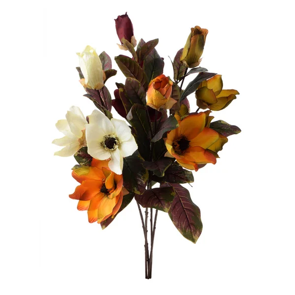 Csokor Mesterséges Virágok Elszigetelt Fehér Alapon Stock Kép