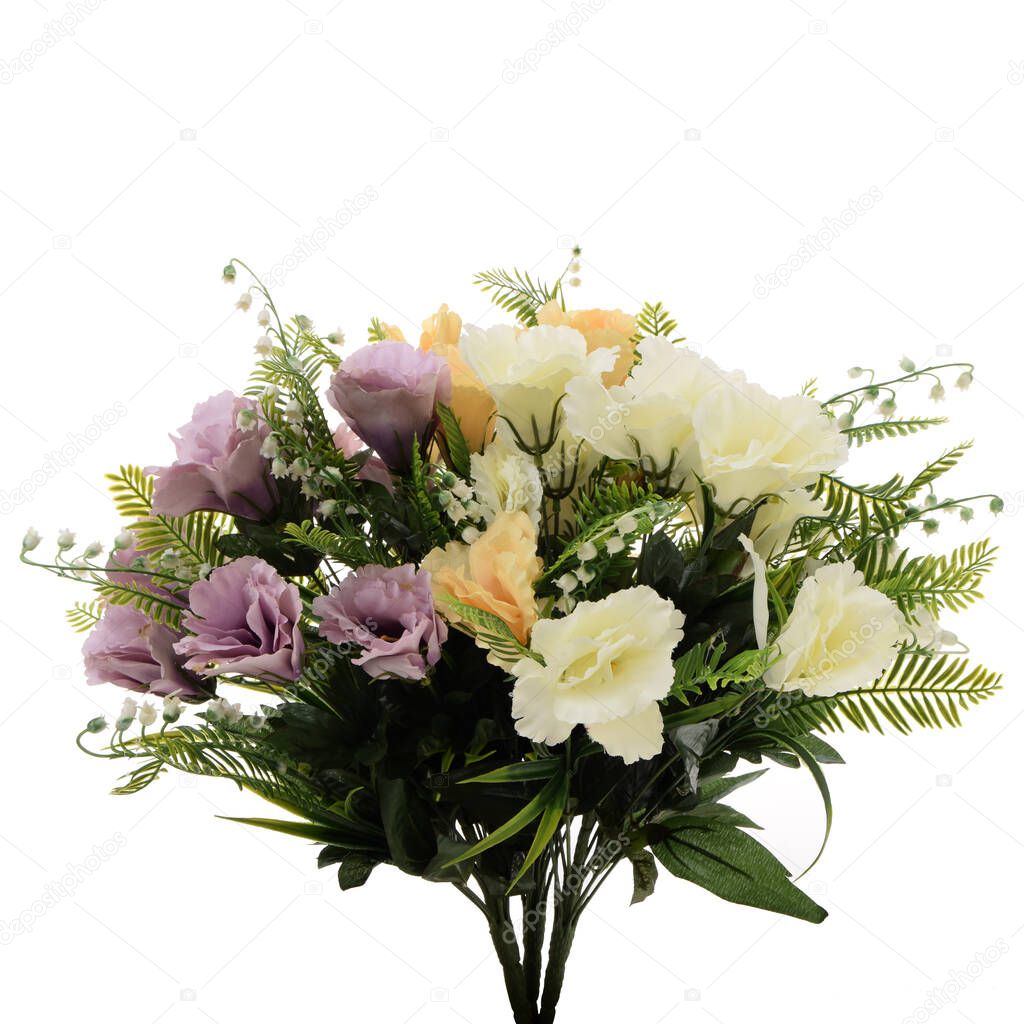 bouquet of artificial flowers isolated on white background 