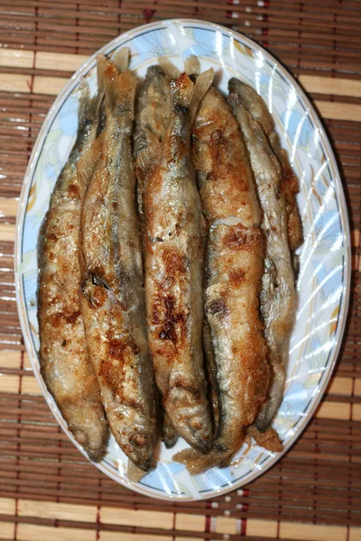 Capelin fritto su un piatto ovale . — Foto Stock