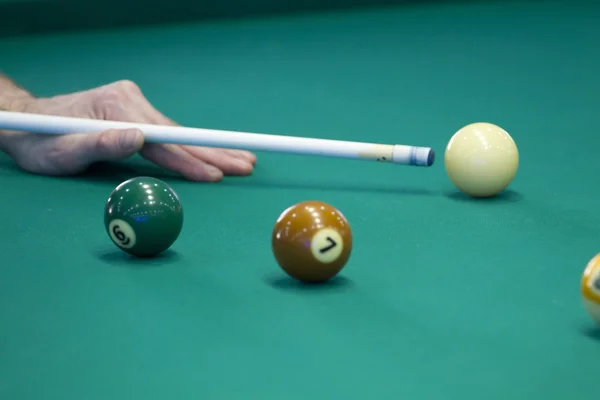 Pool game on green table. — Stock Photo, Image
