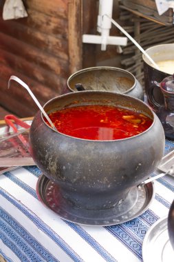 Dökme demir Ukrayna Ulusal çanak ile. Borsch.