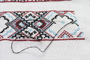 Çapraz kumaş üzerine desen işlemeli.