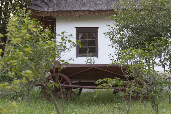 Dorożką pod okno chaty ukraiński. — Zdjęcie stockowe