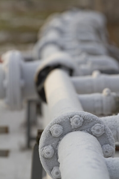 Pipes covered with frost.