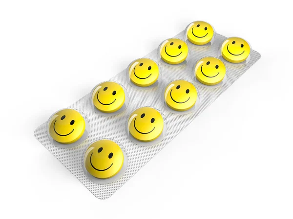 Smile pill in blister isolated on white backgroung — Stock Photo, Image