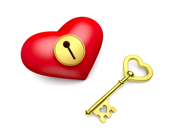 Heart with keyhole and golden key — Stock Photo, Image